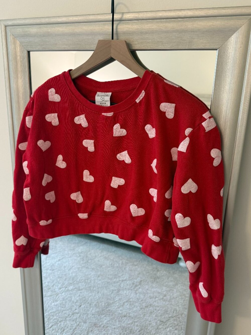 Dreamsicle Women's Red Heart Cropped Long Sleeve Sweatshirt Size M